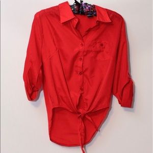 Red front tie blouse size medium